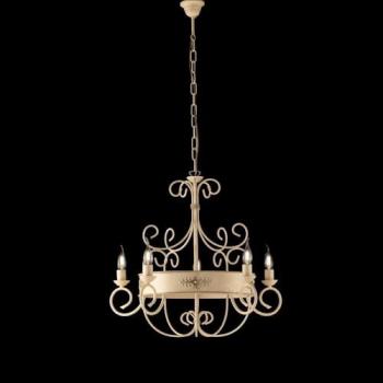Araña de Luces Rústica Bonetti Illumina en Hierro Lacado Marfil con 5 Luces y Decoración Decape