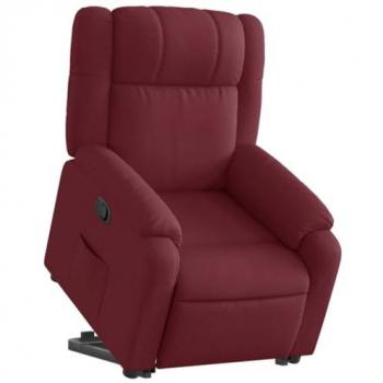 Sillón Reclinable Elevable de Tela Rojo Tinto con Respaldo y Reposabrazos, Sillón Orejero para Relax y Descanso, Asiento Ajustable