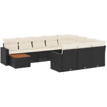 11-Piece Black Poly Rattan Garden Sofa Set with Cushions