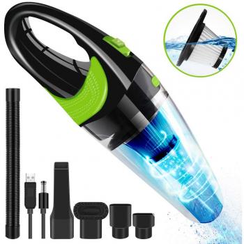 DoAlpha Aspirador de Coche sin Cable, Aspiradora de Mano 120W 6500Pa DC12V 2700mAh USB Carga Rápida, Dual-Uso Aspirador de Seco y Húmedo, Aspirador súper Fuerte de succión para Casa Coche Oficina