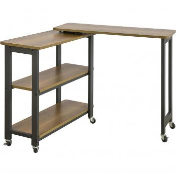 Mesa Auxiliar Giratoria SoBuy FWT83-PF en Negro y Naturaleza, Diseño en Forma de L, Escritorio de Esquina Estilo Industrial, Dimensiones: 133 x 69 x 30 cm