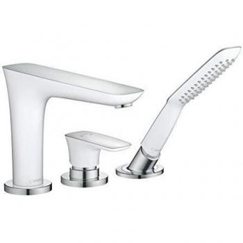 Hansgrohe 15432400 PuraVida Grifo de 3 agujeros para borde de bañera, Blanco/Cromo