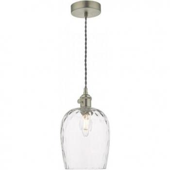 Lámpara colgante Hadano de cristal moldeado cromo antiguo, tipo domo, 1 bombilla E14, altura de 127 cm