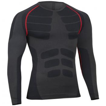 Bwiv Camiseta Hombre Deportiva Compresión Camiseta Interior Hombre Manga Larga Fitness Gimnasio Aire Libre para Entrenamiento Ciclismo de Negro Gris y Rojo Línea Talla L