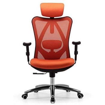 SIHOO Silla Ergonómica de Oficina, Silla de Escritorio con Soporte Lumbar Ajustables, Reposacabezas y Apoyabrazos, Malla Giratoria, Mecanismo de Inclinación, Carga máxima de 150 kg/ 330LB, Naranja