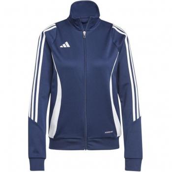 Chaqueta de fútbol adidas Tiro24 mujer azul, chaqueta de chándal de entrenamiento, material ligero, diseño ajustado, tecnología Climalite que aleja el sudor, bolsillos laterales con cremallera, puños y
