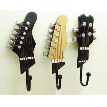Vejaoo Juego de 3 Ganchos Decorativos Guitarra Forma Vintage Perchero de Pared para Colgar Abrigos/Teclas/Bolsa