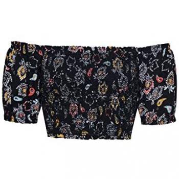 Superdry Top Vintage Smocked Crop Negro Camiseta de Manga Corta, Estilo Floral, Talla L