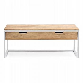 Mueble TV Eco Three 120x40x45cm Blanco en Madera Maciza de Pino con Cajón Doble y Acabado Vintage Estilo Industrial