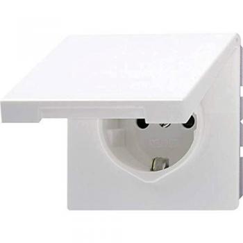 Enchufe SCHUKO® 16A 250V con Tapa Abatible Duroplast Serie LS Color Blanco Alpino (JUNG LS1520KLWW)