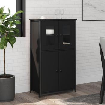 Aparador alto de madera contrachapada negro 62x32x106,5 cm - Mueble de Almacenaje Moderno para Salón, Buffet, Armario Auxiliar y de Almacenamiento