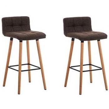 Set de 2 Taburetes Lincoln en Tela Natural Marrón con Respaldo y Reposapiés