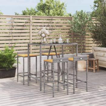 vidaXL 5 Piece Garden Bar Set Grey Poly Rattan & Solid Wood Acacia
