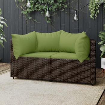 Garden Corner Sofa Set with Cushions - 2 Pieces Brown Poly Rattan