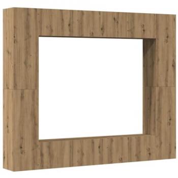 Juego de 8 Muebles de TV Pared en Madera Ingenieria Roble Artesanal