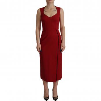 Dolce & Gabbana Red Sweetheart Neck Bodycon Midi Dress - IT36|XXS, Size: 3XS