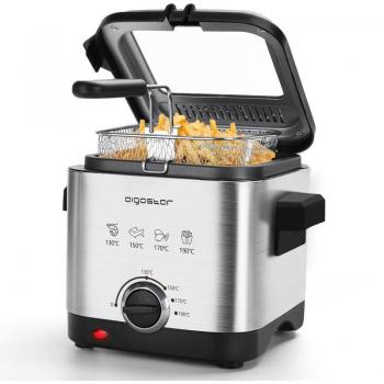 Aigostar Fries 30IZD Freidora Compacta de 1.5 Litros, 1000W, Inox, Temperatura Ajustable, Gran Ventana Transparente
