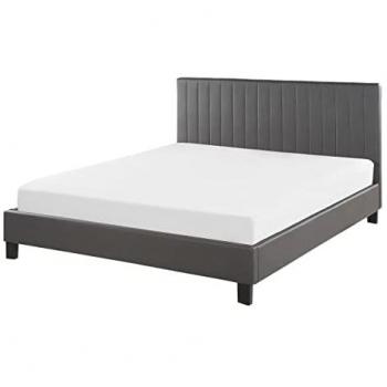 Cama de piel sintética gris 140 x 200 cm con cabecero decorativo Poitiers