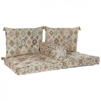 Sofá de 2 Plazas DKD Home Decor Beige Marrón Algodón Amarillo (145 x 76 x 13 cm)