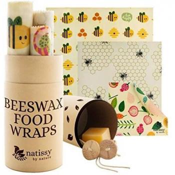Envoltorio Cera de Abeja para Alimentos, Set de 6 Beeswax Wrap Natural de Tela, Papel Bocadillo Reutilizable, Cubiertas Lavables para Cuenco Ecológicas, Zero Waste Alternativa, para Queso, Fruta y Pan