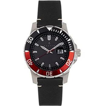 Nautis Dive Pro 200 Leather Band Men's Watch with Date - Red and Silver, One Size