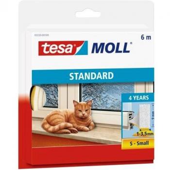 tesa moll Perfil I STANDARD - Burlete Cortavientos - Cinta Autoadhesiva de Espuma Ideal para Aislar Ventanas y Puertas del Hogar - Blanco - 6 m x 9 mm x 4 mm