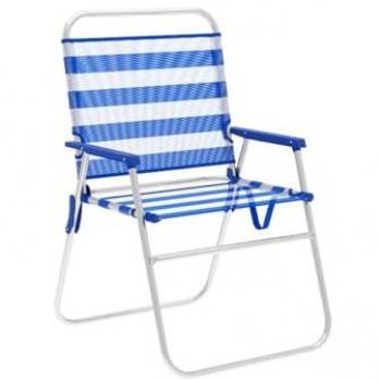 Silla Plegable de Aluminio Marbueno con Rayas Azul y Blanco para Playa y Piscina 52x56x80 cm