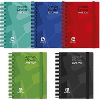 Centauro 75141299. Pack de 5 Agendas Escolares, A5, Semana Vista, Colores: Negro, Verde, Mint, Azul, Rojo, 15x21cm, Español