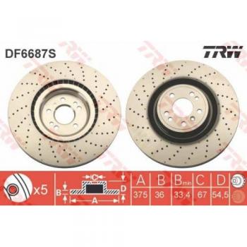 Disco de freno TRW DF6687S frente, ventilado, perforado, 1 pieza