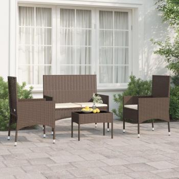 Conjunto de muebles de jardín 4 piezas con almohadas de ratán sintético marrón