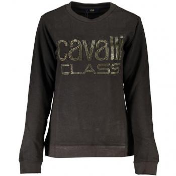 Cavalli Class Black Cotton Sweatshirt with Rhinestone Logo - XXL