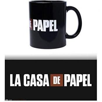 Grupo Erik TAZ024 Taza de Desayuno Logo La Casa de Papel, Cerámica, Negra