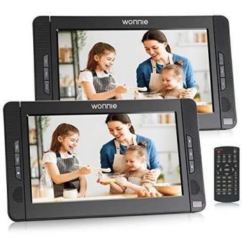 WONNIE 10.1 Reproductor de DVD Portátil con 2 Pantallas para Reposacabeza de Coche para Niños en Viaje Compatible con DVD/CD/Tarjeta SD/USB Región Libre con Mando a Distancia.