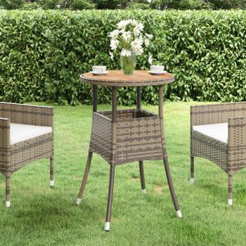 vidaXL Garden Table Ø60x75 cm Acacia Wood and Poly Rattan Grey