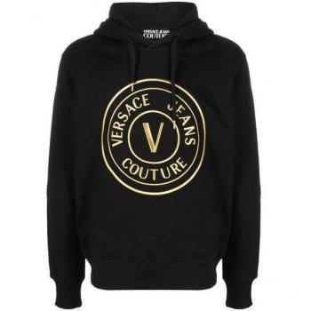 Versace Jeans Couture Black Cotton Logo Details Hooded Sweatshirt - Size L