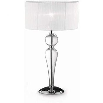 Lámpara de mesa DUCHESSA grande 1 bombilla E27, Cromo, Blanco, Transparente y Cristal con pantalla
