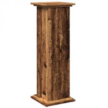 Pedestal expositor con almacenaje de madera envejecida 31x30x90 cm