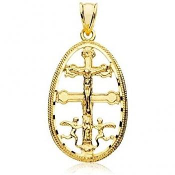 Inmaculada Romero IR Cruz Caravaca Colgante Oro 18k Unisex 30mm. crucifijo Cerco Ovalado Detalles