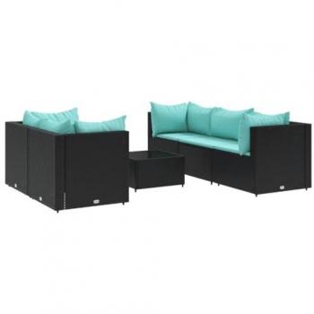 Set de muebles de jardín 6 piezas y cojines ratán sintético negro