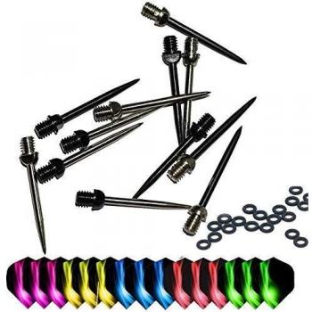 ToBeIT Puntas de dardos de acero, 12 unidades, puntas intercambiables de metal, 2BA Plus, anillos de goma, juego de accesorios, adecuado para dardos de acero