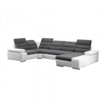 Sofá cama rinconero XXL de tela y piel sintética BOILEAU - Bicolor Gris/Blanco - Ángulo derecho