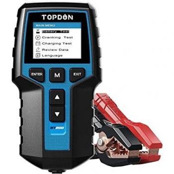 TOPDON BT200 Comprobador de batería de coche 12V / 24V 100–2000 CCA, Medidor de Corriente de Inicio, Probador de Carga de batería, Prueba de Celdas para automóvil, camión, motocicleta y Más