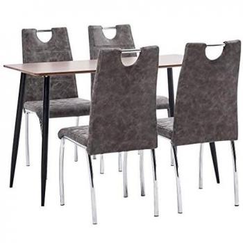 vidaXL Juego de Comedor 5 Piezas Cuero Sintético Mobiliario Decoración Interior Casa Hogar Robusto Duradero Resistente Funcional Práctico Útil Marrón