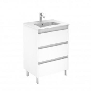 Conjunto mueble de baño compacto SANSA - ROYO, 3 cajones, color blanco brillo, medidas 60 cm