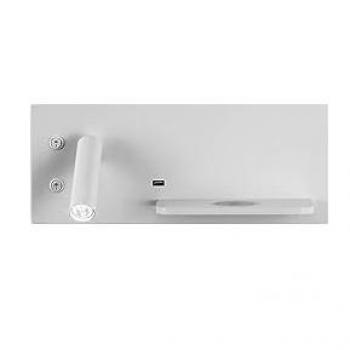 Aplique de Pared LED Velazquez Izquierdo 2+8W 4000K Blanco con USB+QI y Doble Encendido 130lm