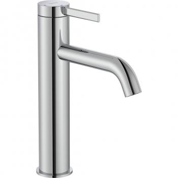 Grifo monomando alto para lavabo Ona Roca, con caño mezzo, desagüe click-clack, cuerpo liso y tecnología Cold Start