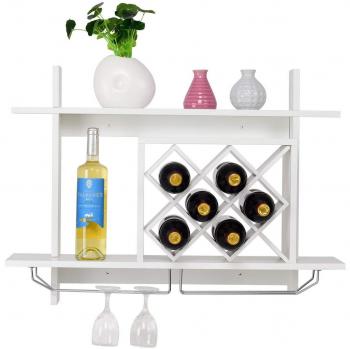 Botellero Estante para Vinos de Pared con Copa de Vino Costway 80 x 20 x 58,5cm Blanco