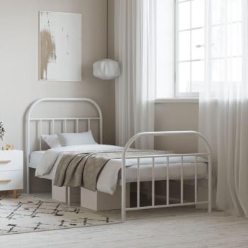 Cabecero de metal blanco con cabecera y pediera, estructura cama sin colchón, estribo metal blanco, tamaño 90x190 cm