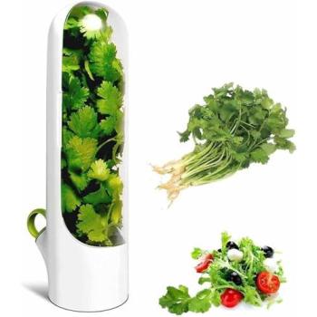 Conservador de Hierbas Frescas RELAXTY - Porta Almacenaje para Frigorífico, Recipiente Contenedor de Verduras y Hierbas 6,5 x 8,5 x 25,5 cm
