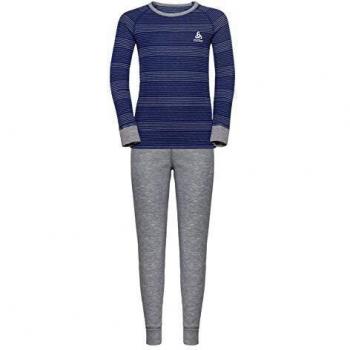 Odlo Active Warm Kids-Grey Melange/Clematis Blue/Stripes, Intimo-Bambino Unisex, Unisex niños, 150409-70715, Grey Melange/Clematis Blue/Stripes, 80